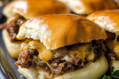 Philly Cheesesteak Sliders on Hawaiian Rolls