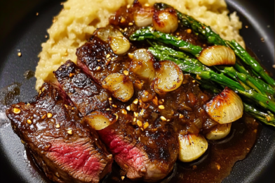 Ribeye and Roasted Garlic Pan Sauce
